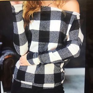 Ivory and Black Buffalo Plaid Top